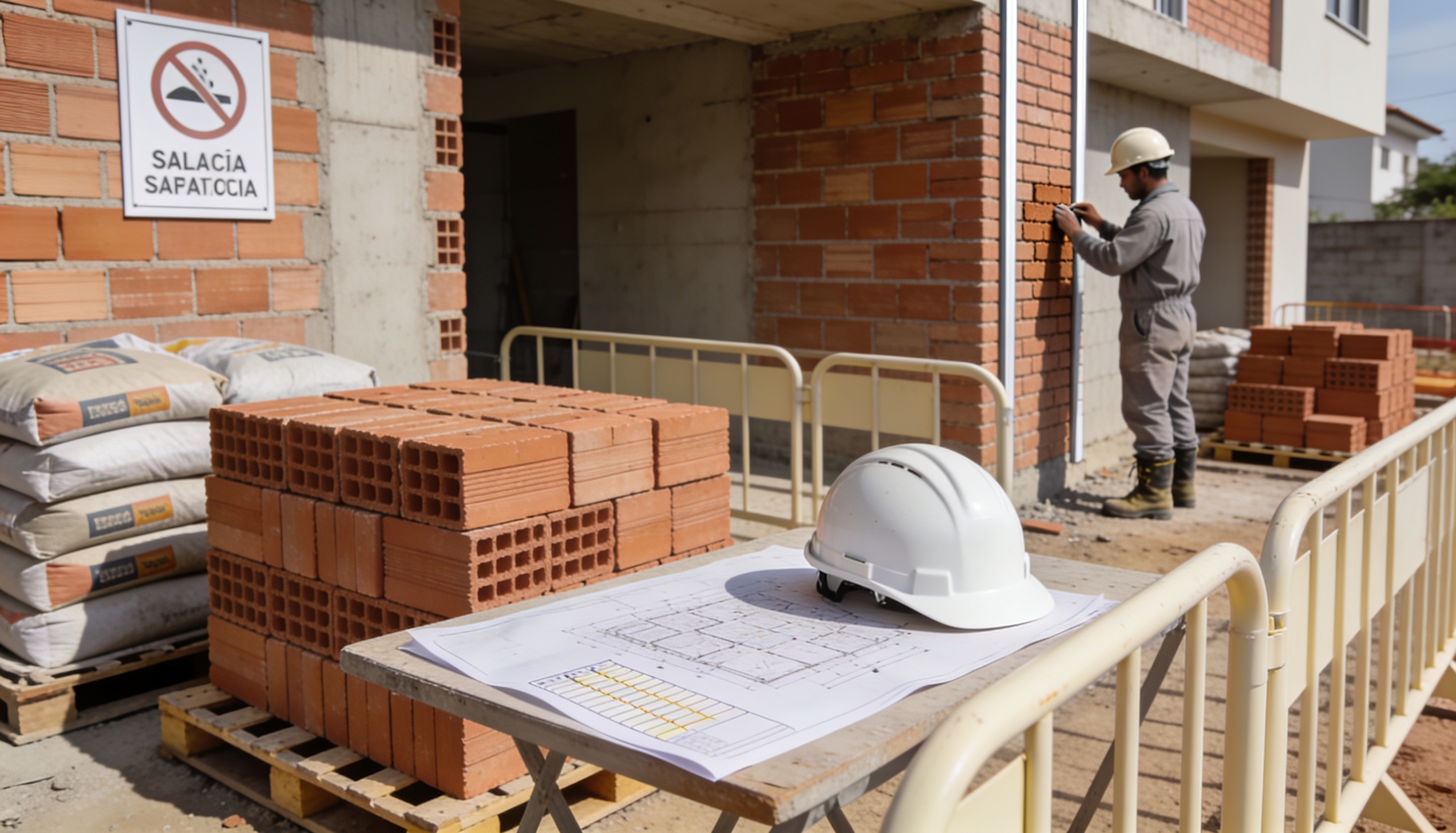 Trabalhador da construção civil usando EPI completo com capacete amarelo e colete refletivo